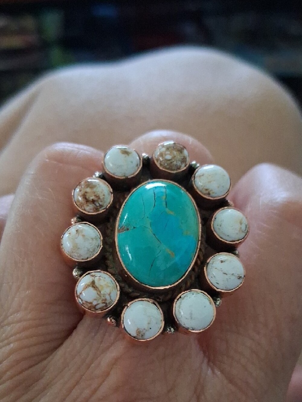 Handcrafted Wild Horse and Turquoise Copper Ring
